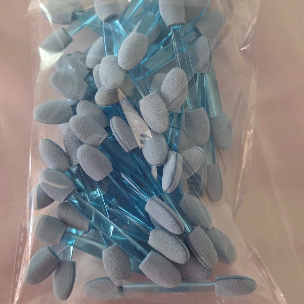 50 Pcs Disposable Double Head Blue Eyeshadow Sponge Brushes Applicatiors